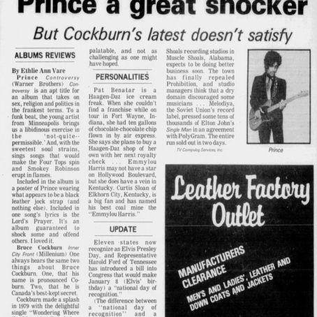 Prince (November 27, 1981) “Prince a great shocker” – The Winnipeg Sun