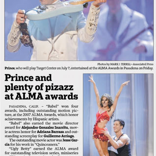 Prince (June 1, 2007) “Prince and plenty of pizazz at ALMA awards” – Performance at 9th Annual ALMA Awards – Star Tribune (US)