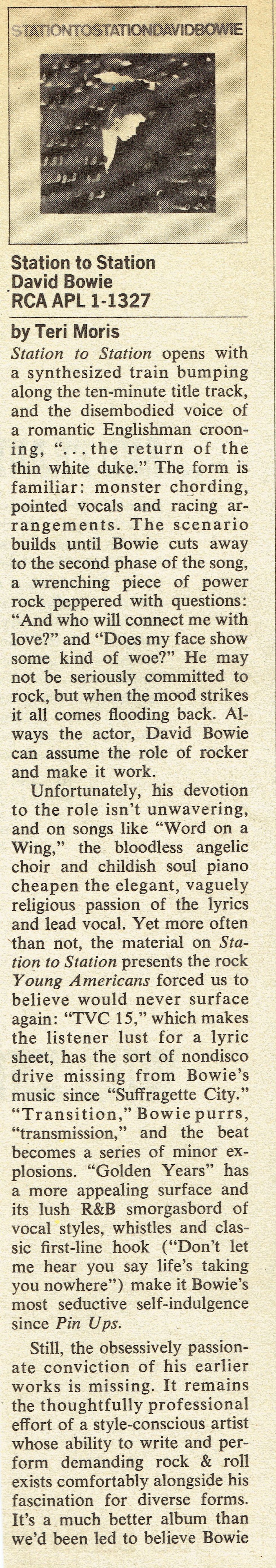 David Bowie: "Station to Station - Seductive Self Indulgent" Review (1976)