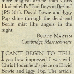 David Bowie: Rolling Stone Bowie and Iggy Article (1979)
