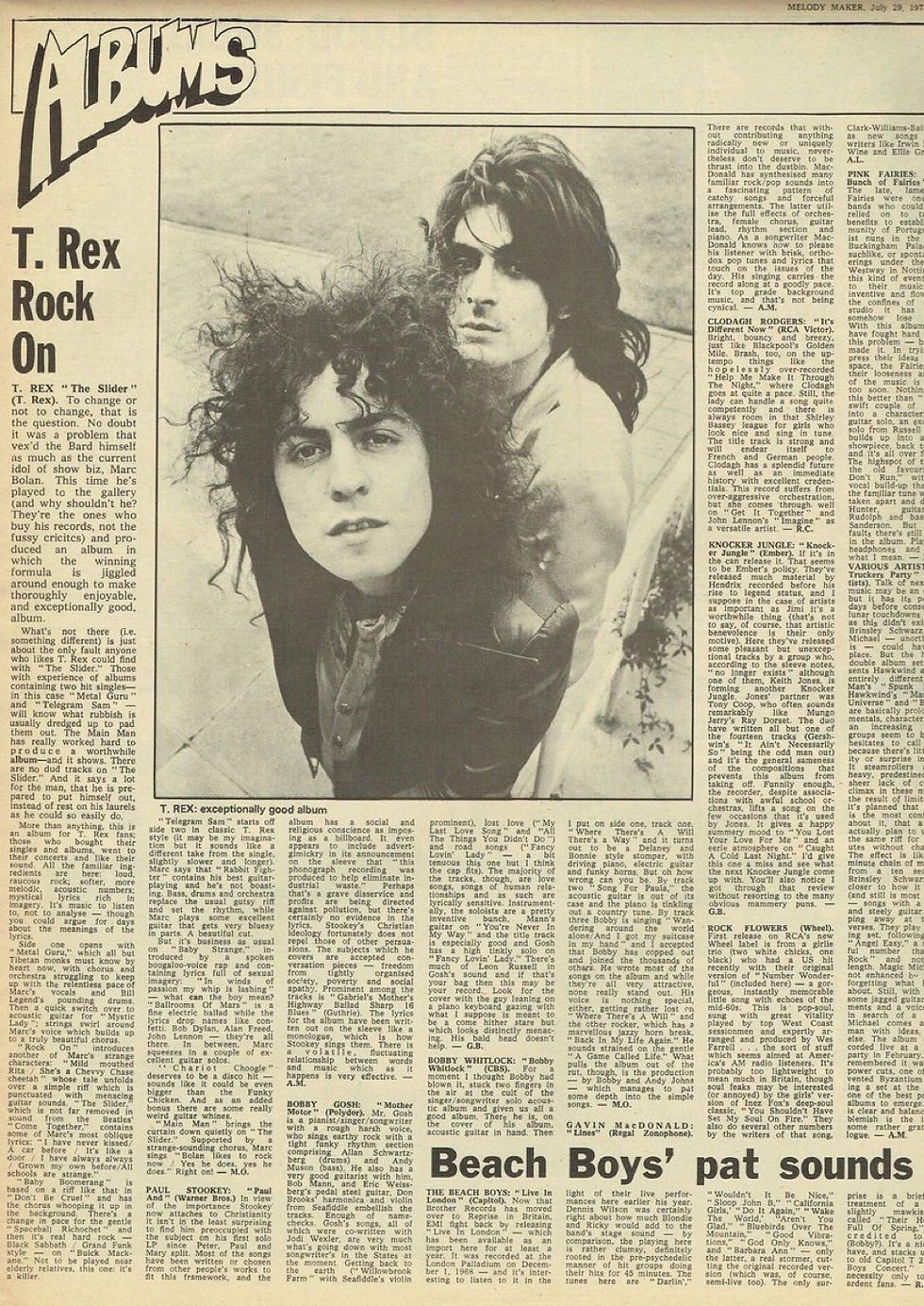 T. Rex (July 29, 1972) “The Slider” Album Review – Melody Maker