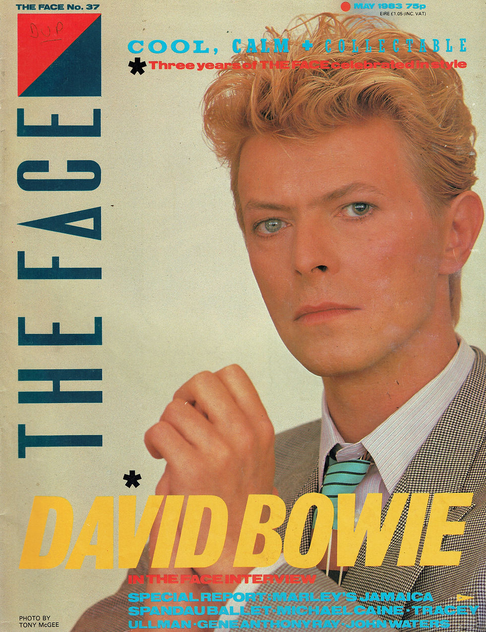 David Bowie on the cover of The Face, May 1983 — photographed by Tony McGee, symbolising the cool precision of the Let’s Dance era.