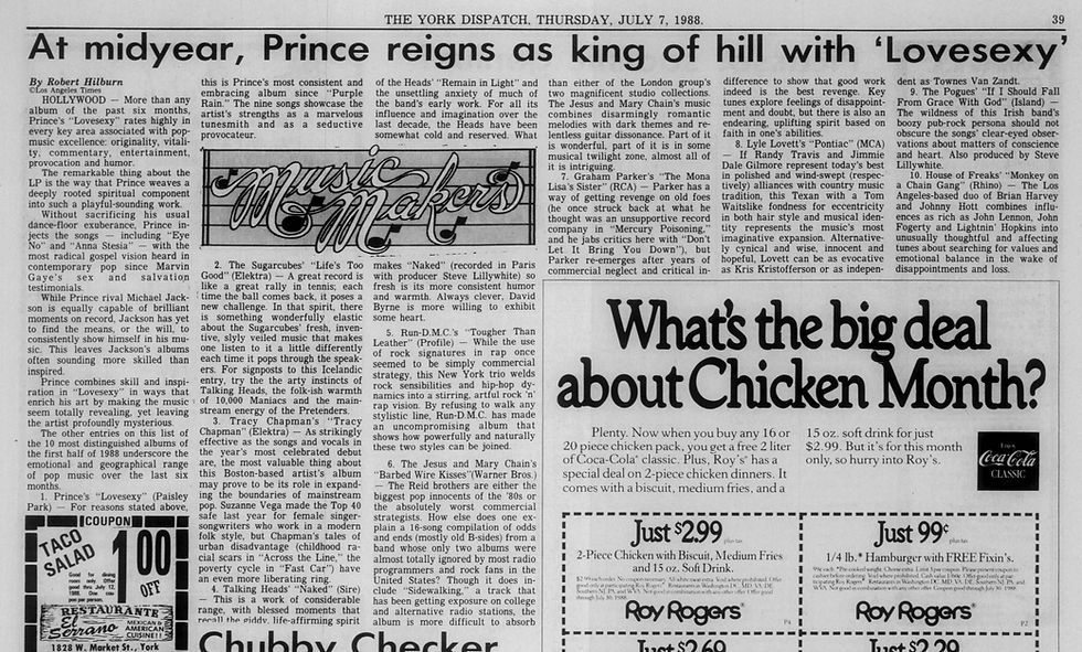 Prince (July 7, 1988) The York Dispatch York Pennsylvania