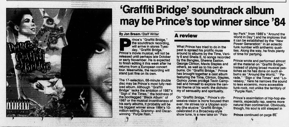Prince (August 20, 1990) – “‘Graffiti Bridge’ Soundtrack Album May Be Prince’s Top Winner Since ’84” Feature – Star Tribune