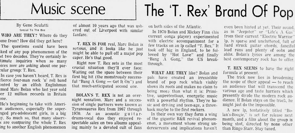 T. Rex (June 3, 1972) “The ‘T. Rex’ Brand Of Pop” Feature – The Sacramento Bee