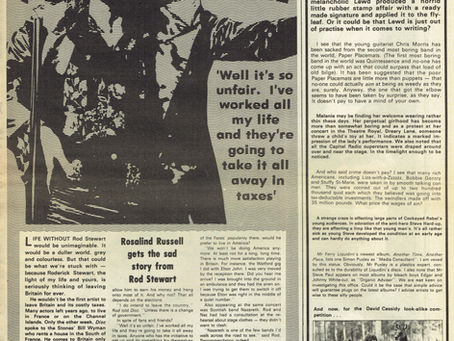 Rod Stewart (July 6, 1974) "Rosalind Russell gets the sad story from Rod Stewart" – Disc Music Paper Feature