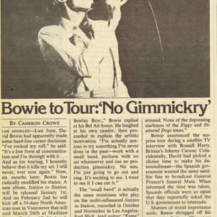 David Bowie: "Bowie to Tour" Article (1976)