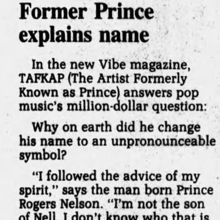 Prince (July 12, 1994) - Star Gazette Elmira, New York.