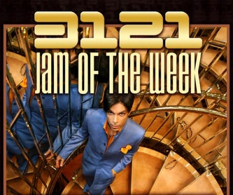 Promotional graphic featuring a musician in a blue suit standing on a spiral staircase beneath the text “3121 Jam of the Week.”