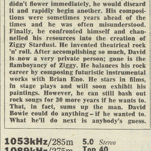 David Bowie: "An Appreciation By Tony Visconti" Article (1979)