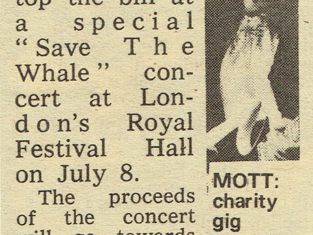 David Bowie (June 10, 1972) “Bowie saves the whale” – Charity Concert Announcement – UK Publication