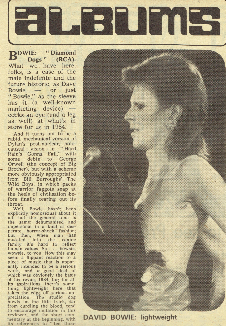 David Bowie (May 25, 1974) Diamond Dogs Review - Melody Maker