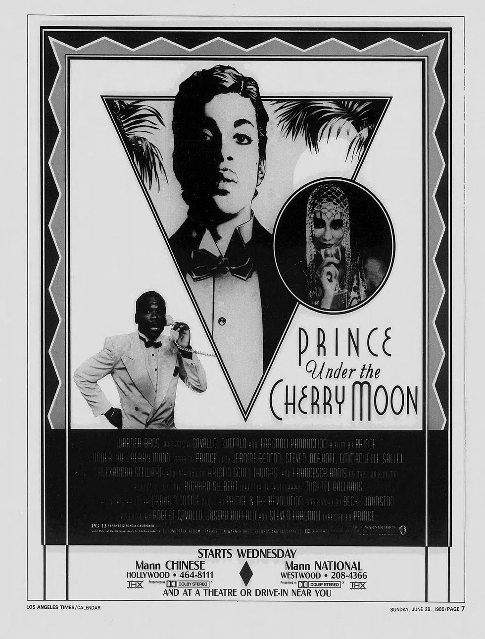 Prince (June 29, 1986) “Under the Cherry Moon” Film Advertisement – Los Angeles Times