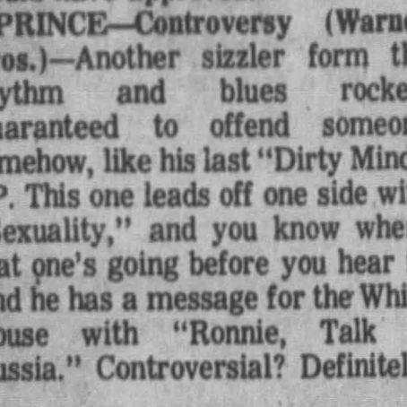 Prince (December 20, 1981) “Controversy” – Hattiesburg American