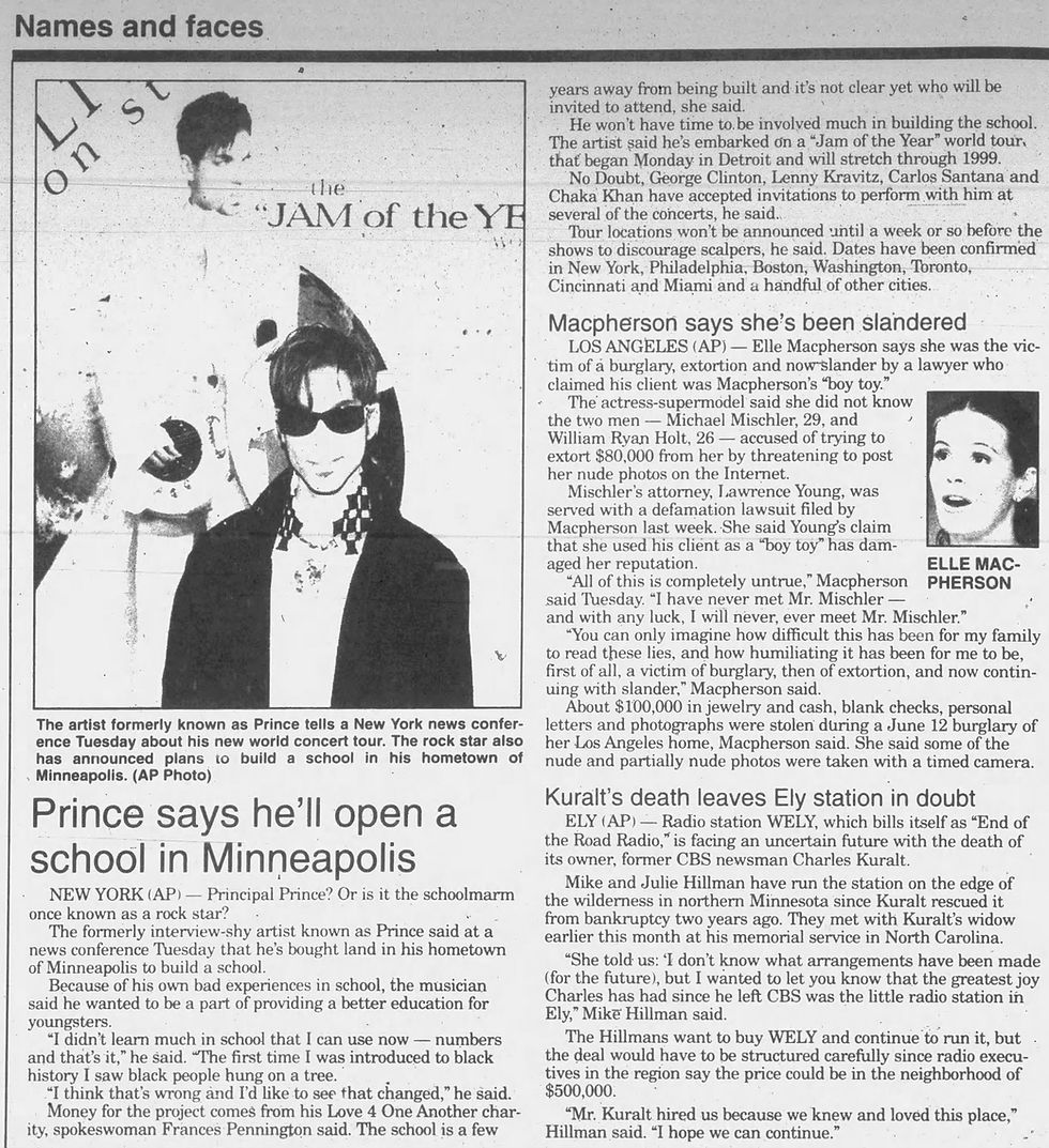 Prince (July 23 1997) – “Prince Says He’ll Open a School”  – Brainerd Daily Dispatch