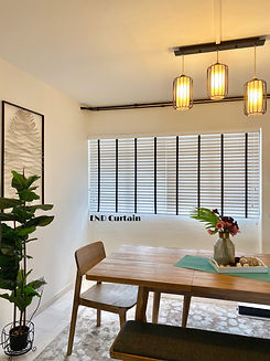 White Venetian Blinds with Black Tape -