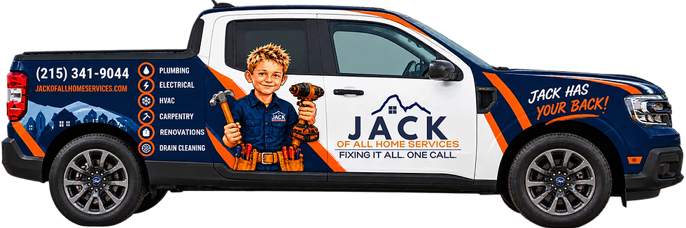 Jack of All Home Services pickup truck with the phone number (215) 341-9044