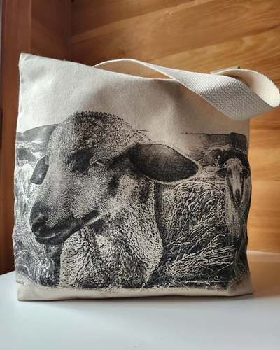 Knitting Sheep Tote Bag - Natural Canvas Reusable Shopping Bag With Fun Design