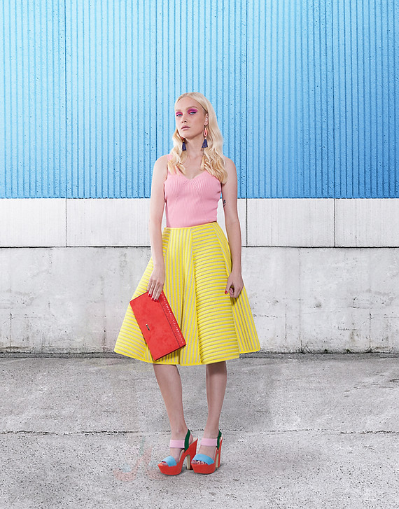 Fashion Model on Blue Wall
