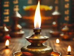 Golden oil lamp with flame