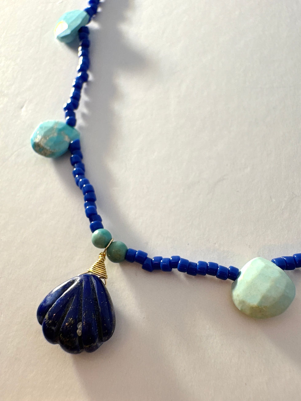 Thumbnail: Imperial Turquoise and Lapis Lazuli Dainty Beaded Pendant Choker