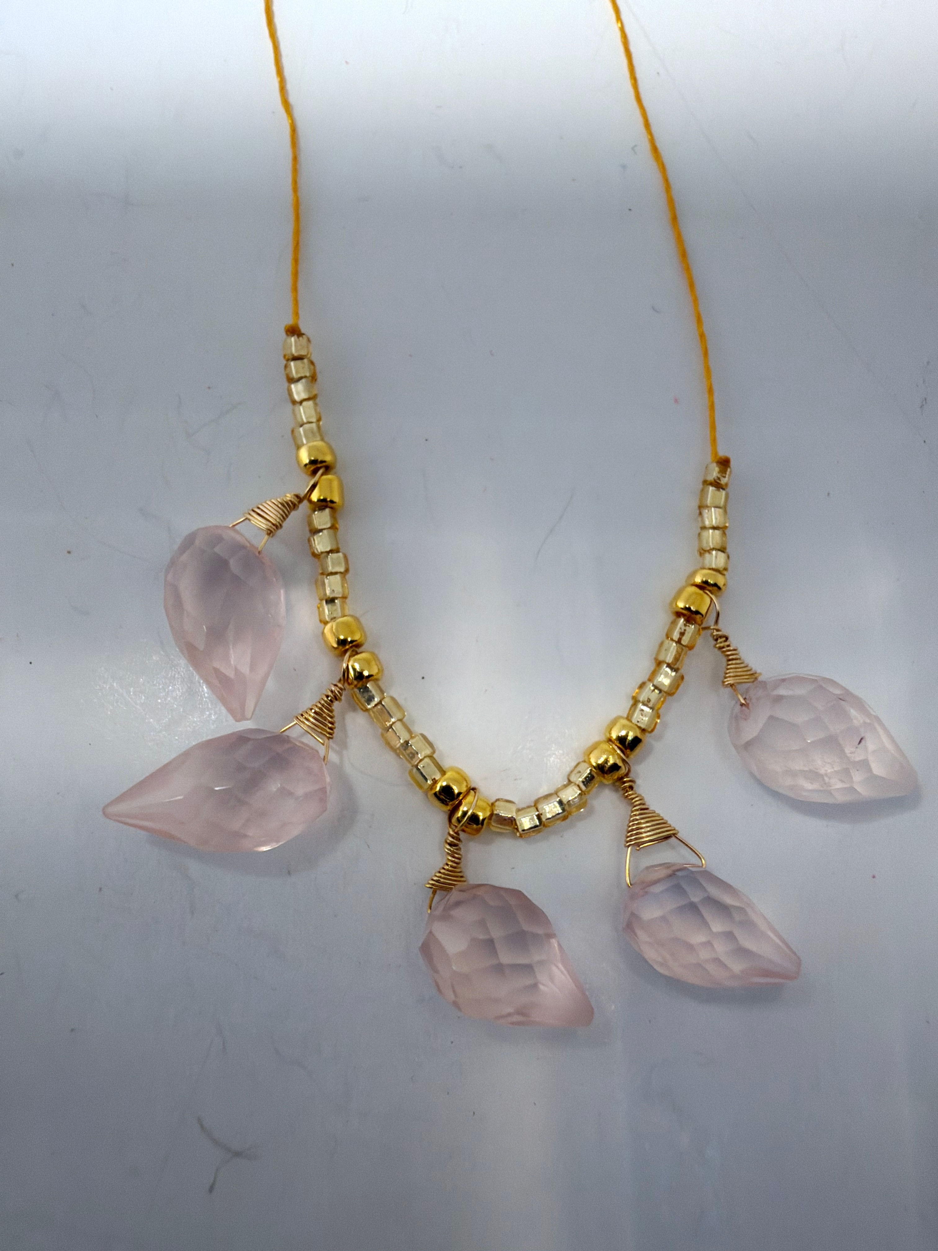 5 Strand Short Drape Rose Quartz Necklace