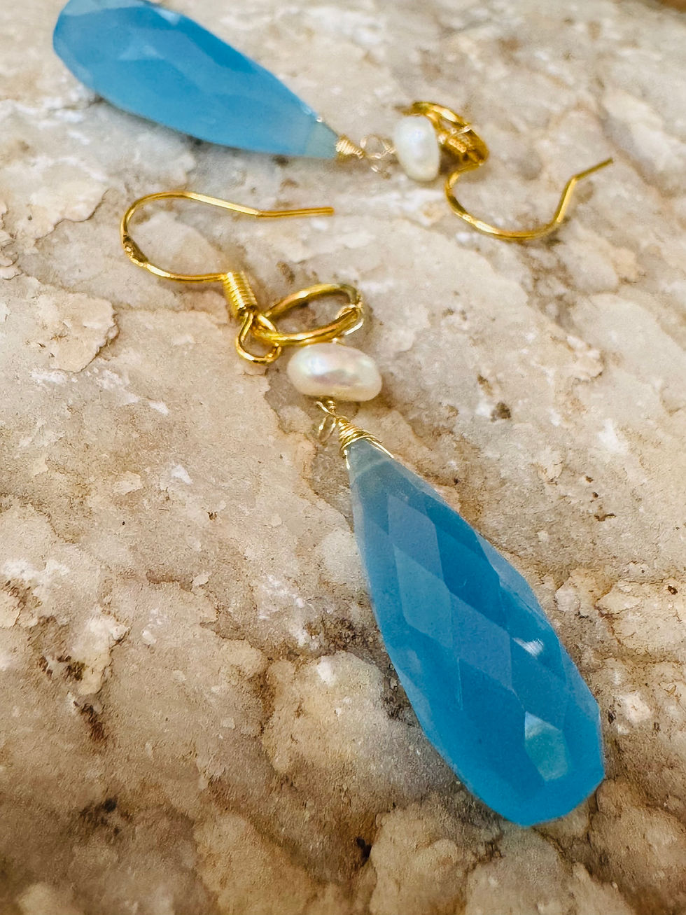Thumbnail: Blue Chalcedony and Fresh Water Pearl Dangle Earrings