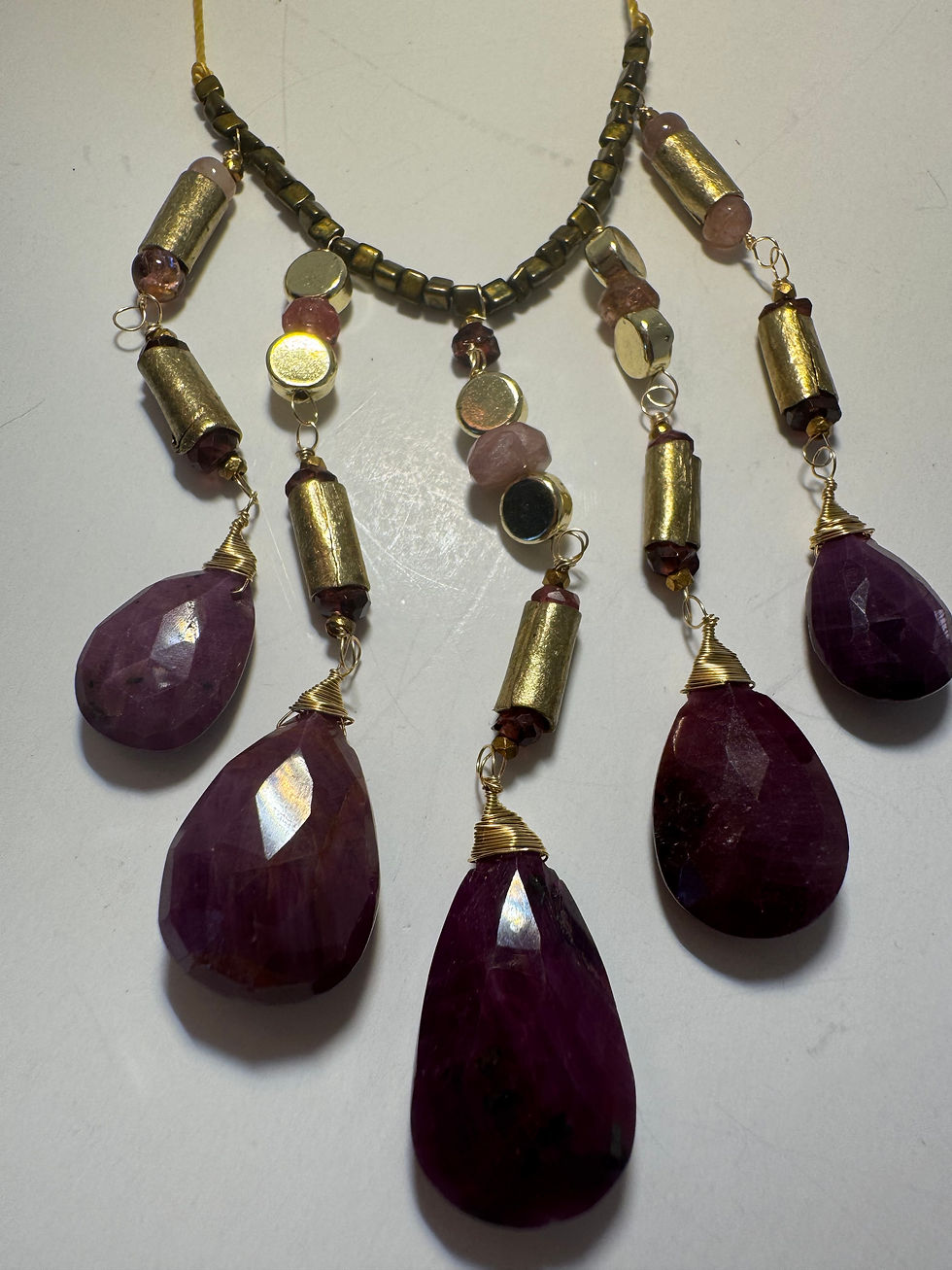Thumbnail: Rare Indian Ruby Cascade Necklace — Garnet and Pink Tourmaline Accents
