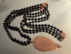 Onyx & Copper Leaf Mala