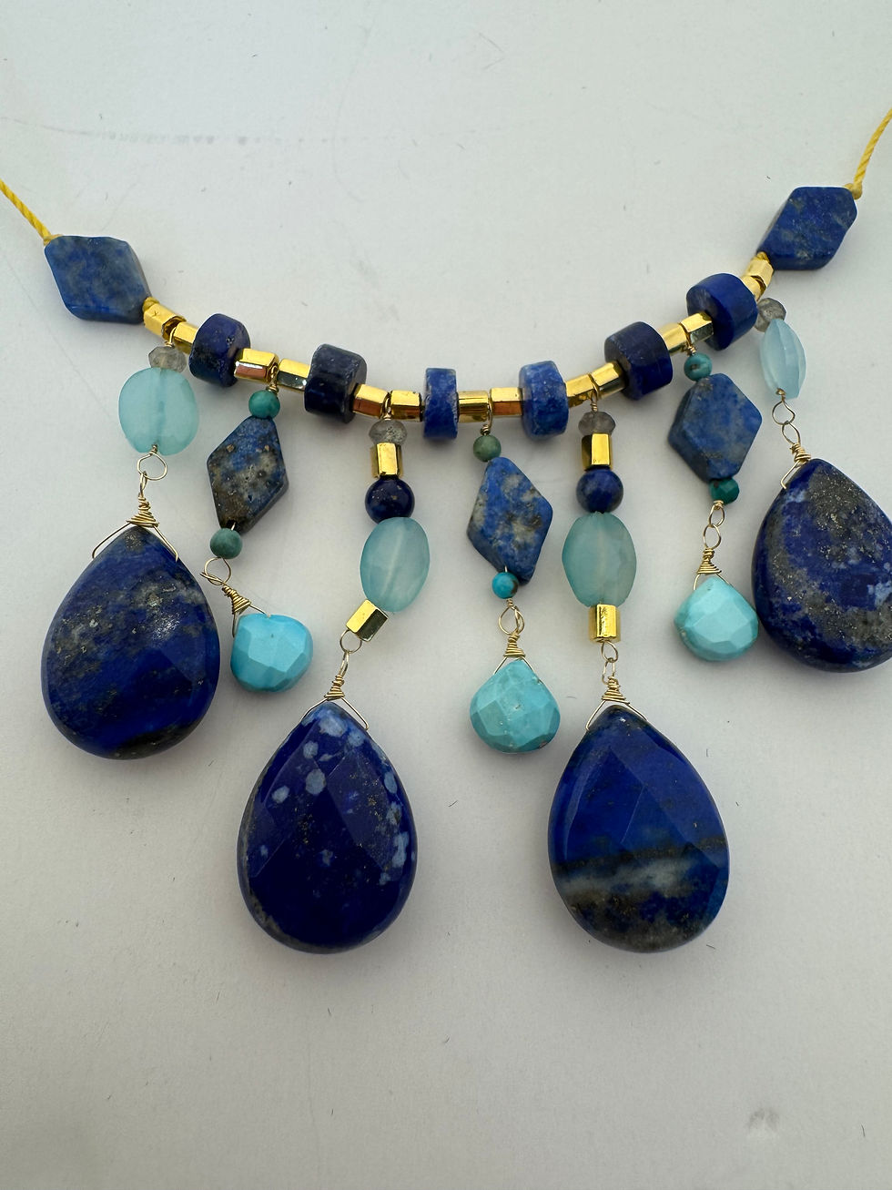 Thumbnail: Lapis and Turquoise 7-Drop Necklace — Blue Chalcedony & Labradorite