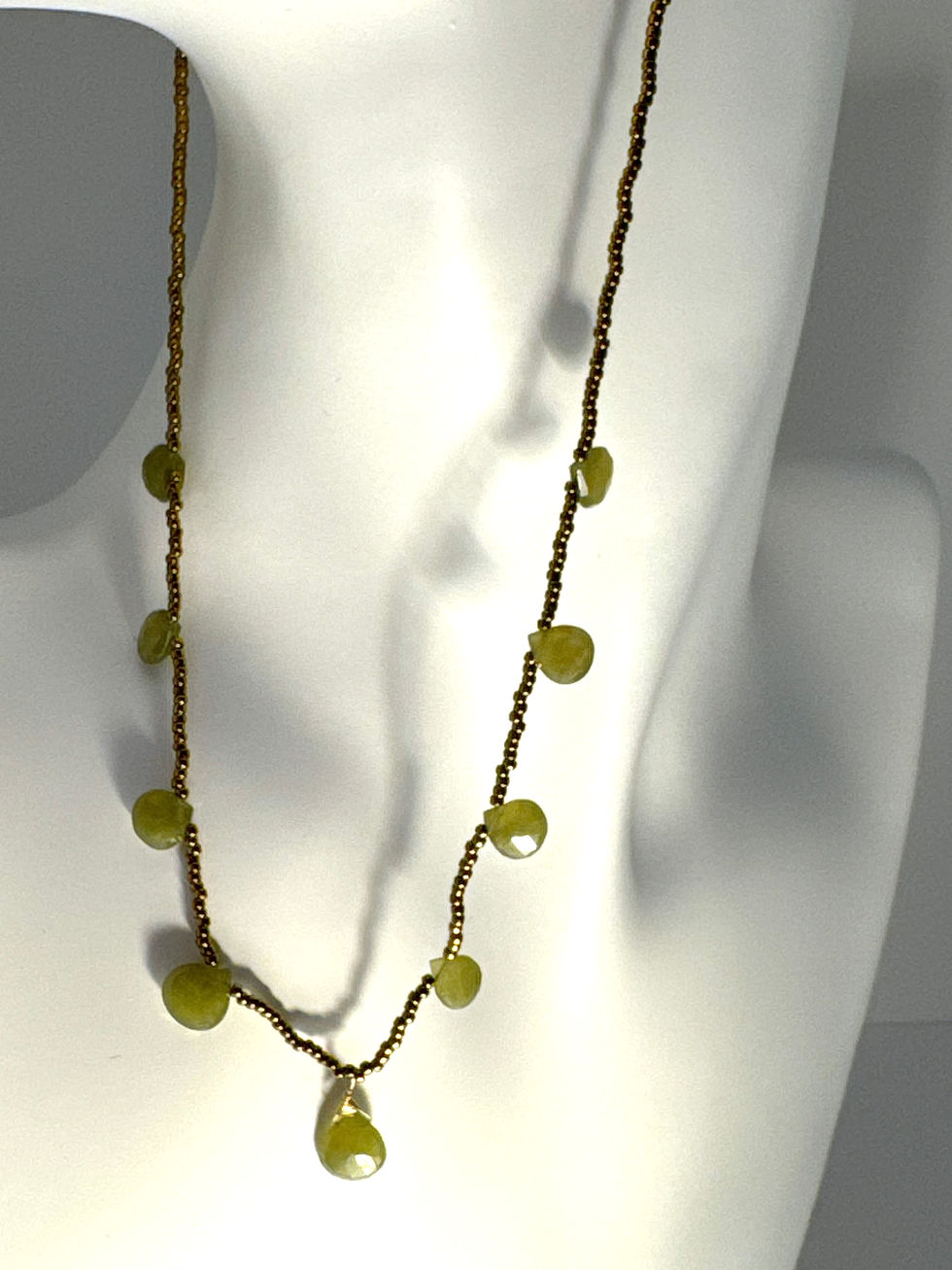 Thumbnail: Vesuvianite and Dusty Gold Dainty Beaded Pendant Necklace