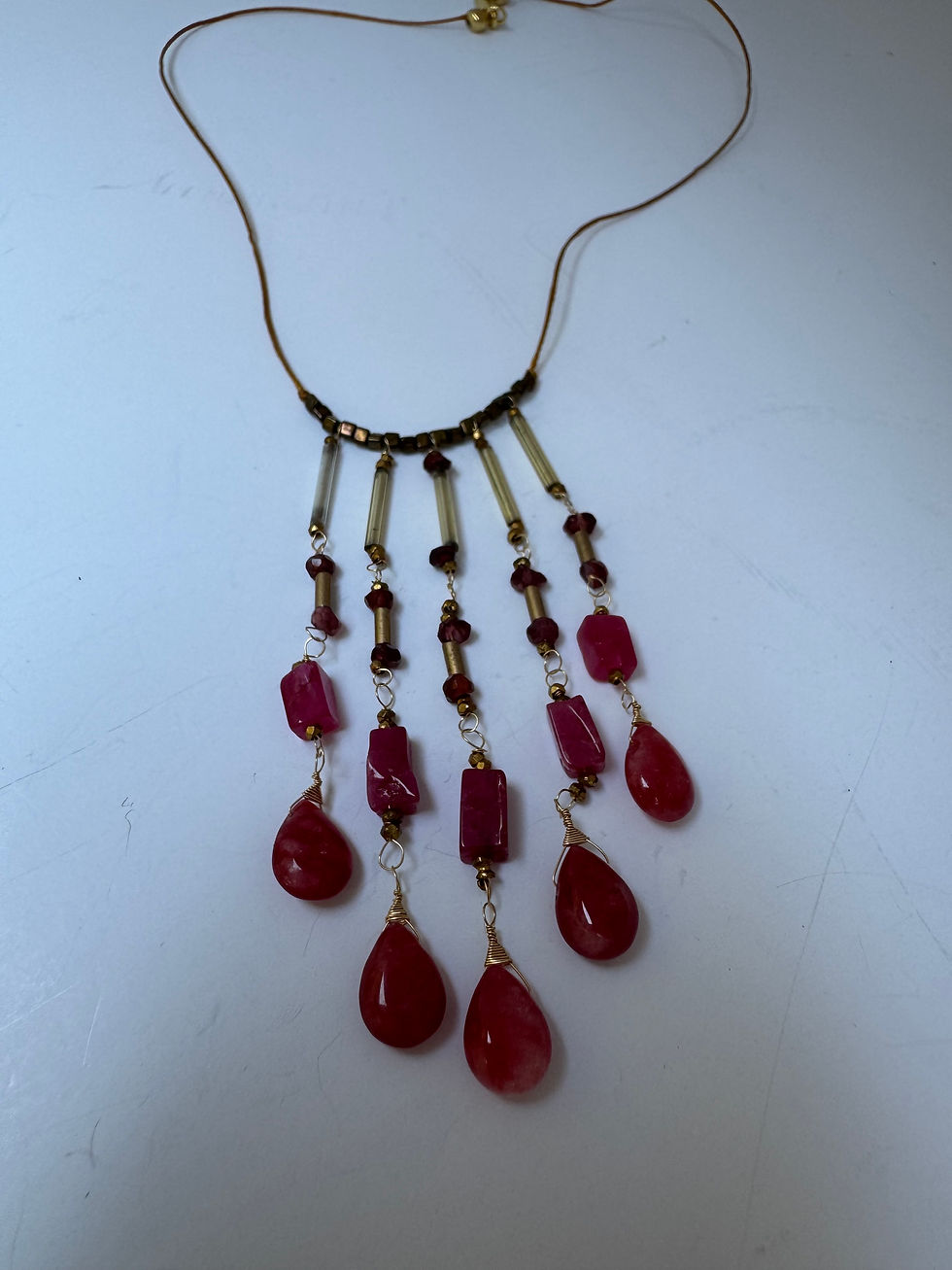 Thumbnail: Bold Pink Rhodochrosite and Garnet Cascade Necklace