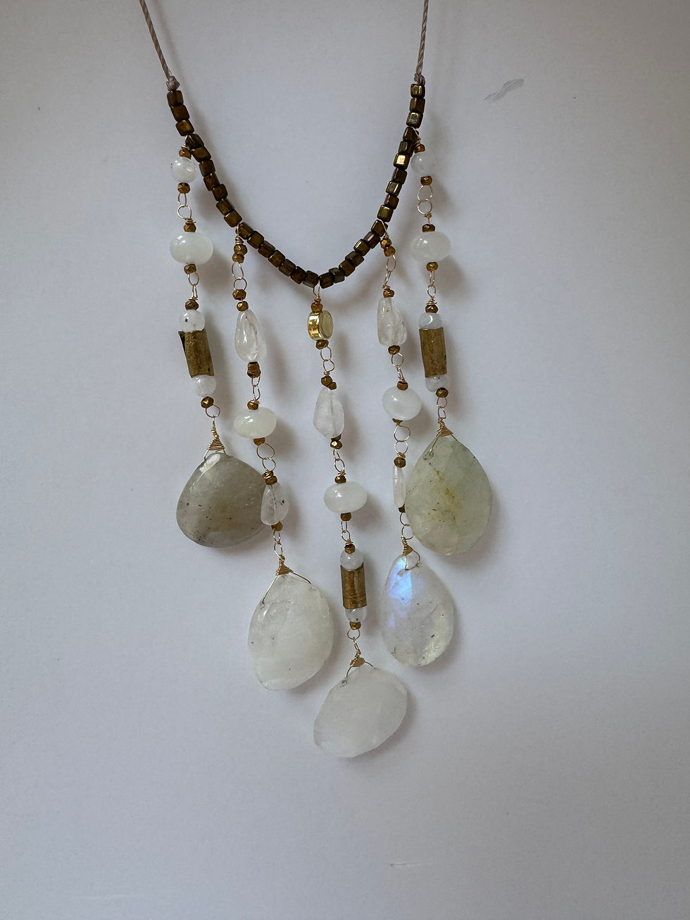 Thumbnail: Rainbow Moonstone and Moonstone Cascade Necklace