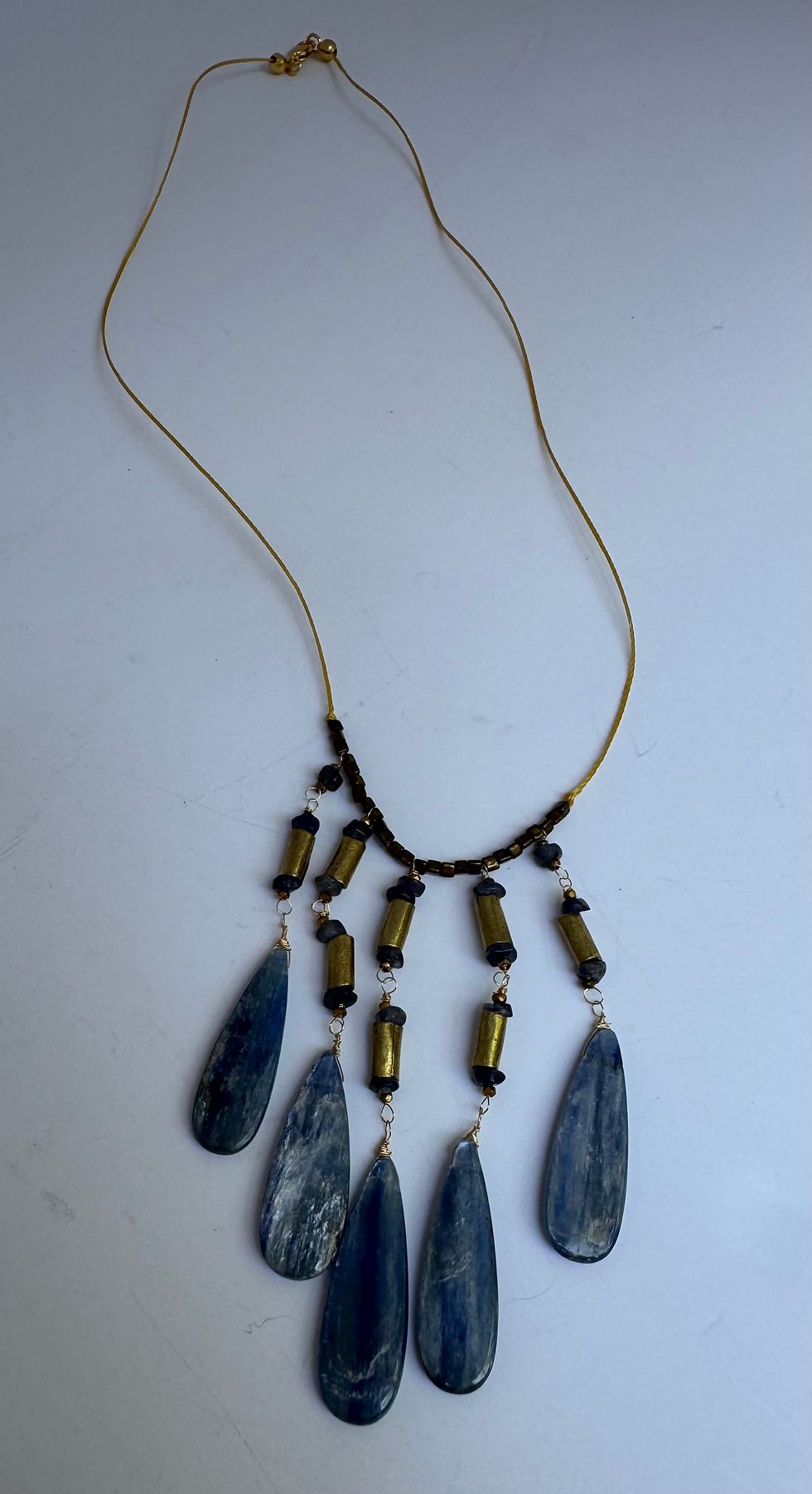Thumbnail: Teardrop Blue Kyanite Necklace with Iolite and Brass Accents