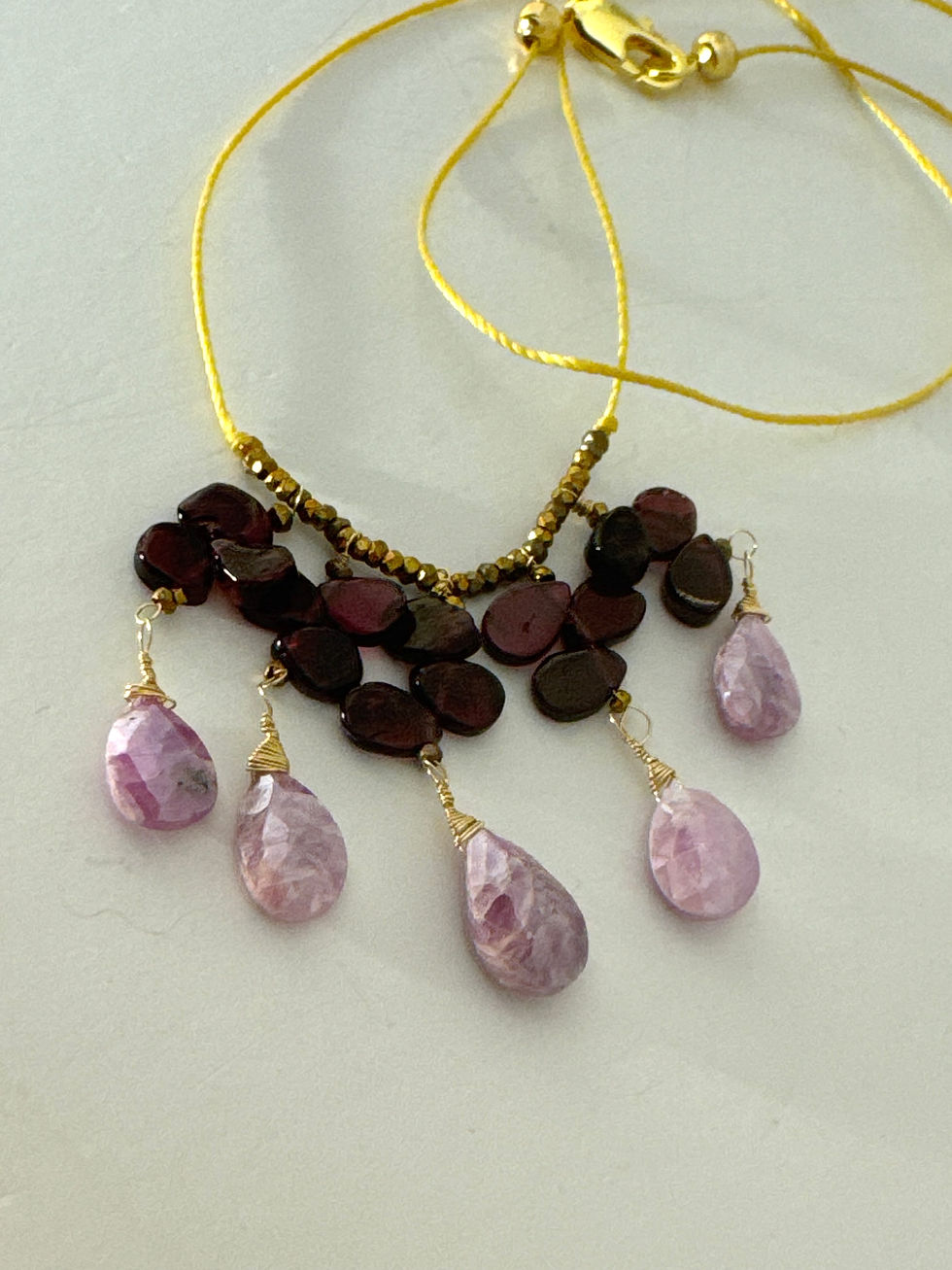 Thumbnail: Pink Sapphire & Garnet Flower Drop Necklace