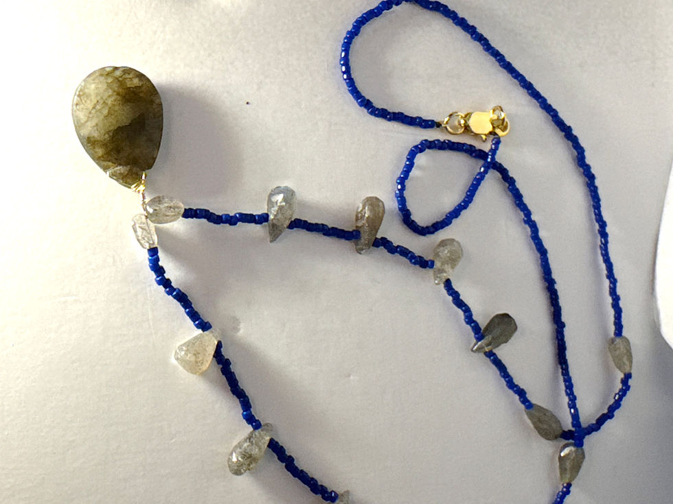 Thumbnail: Dainty Labradorite Pendant Necklace —with Matte Blue Seed Beads