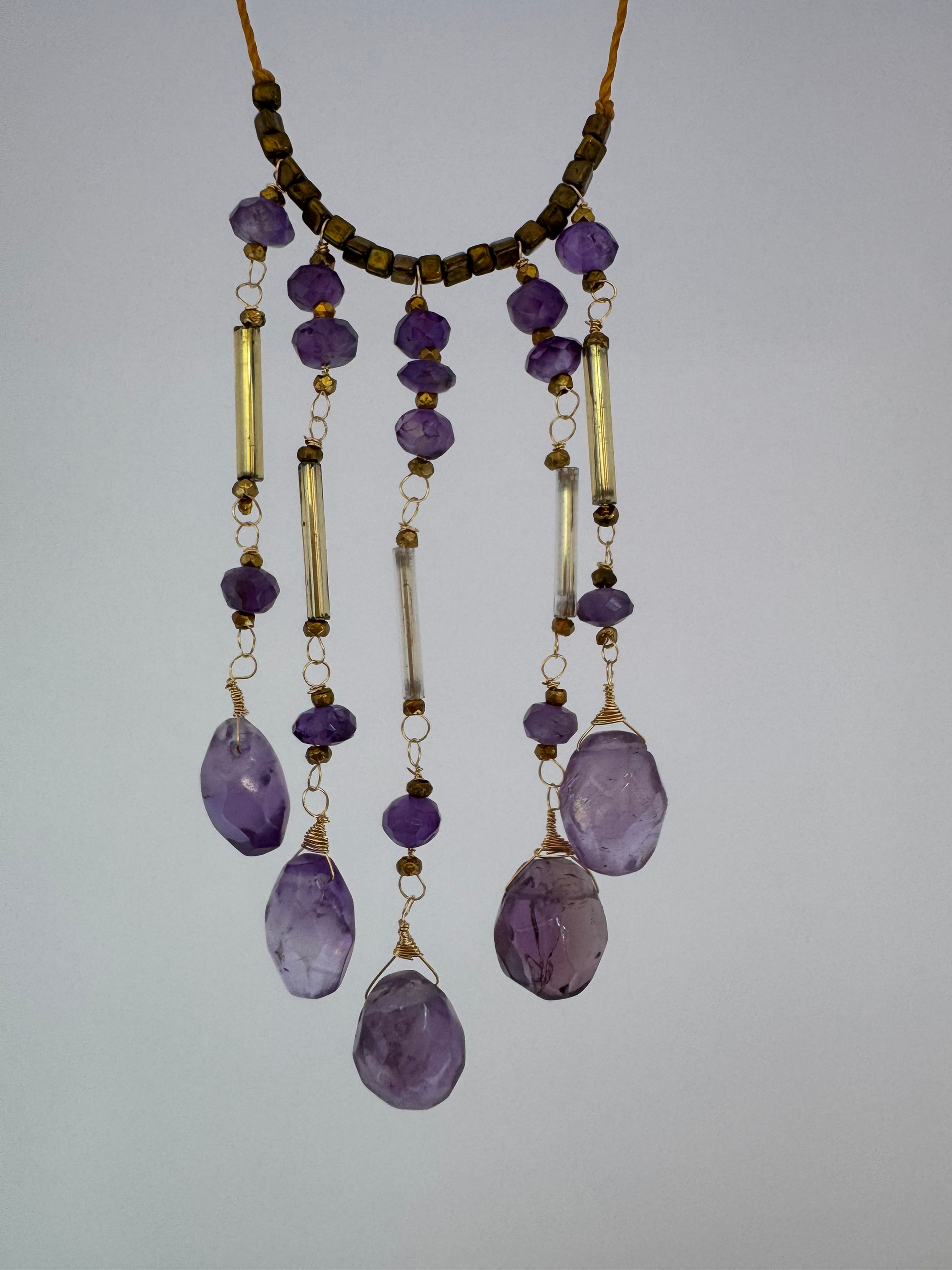 Amethyst Multi‑Strand Drop Necklace — 5‑Strand Bead Drape