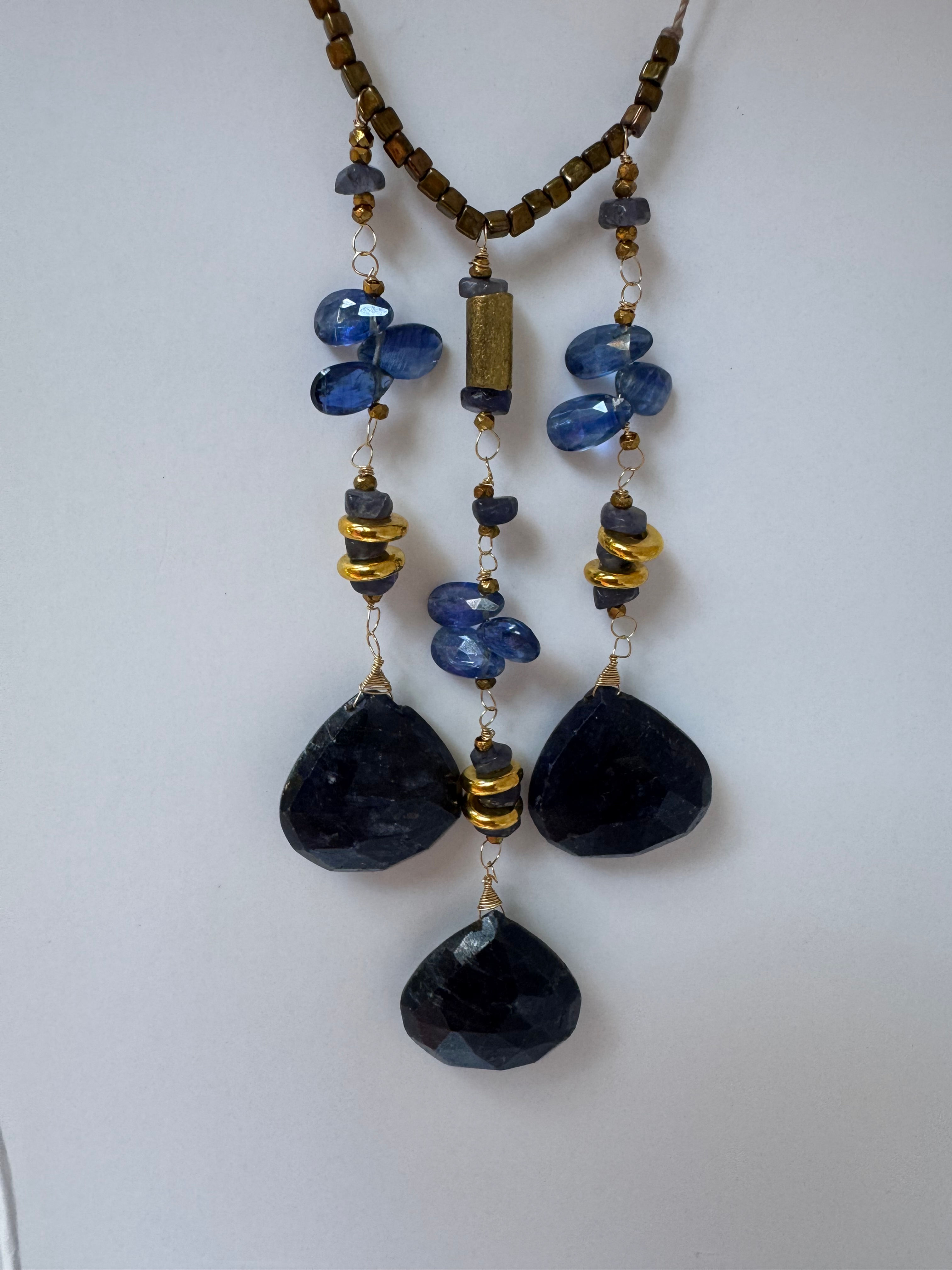 Blue Sapphire, Kyanite and Iolite Cascade Necklace