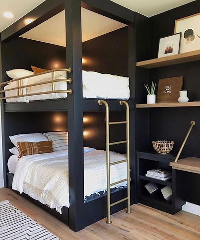 High-end custom-built bunk bed sleeping space in a luxury vacation rental, managed by Dream Stay Vacation Rentals to maximize guest capacity and aesthetic appeal.