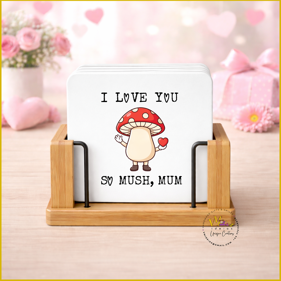 Thumbnail: i love you so mush mushroom coaster cute gift handmade UK