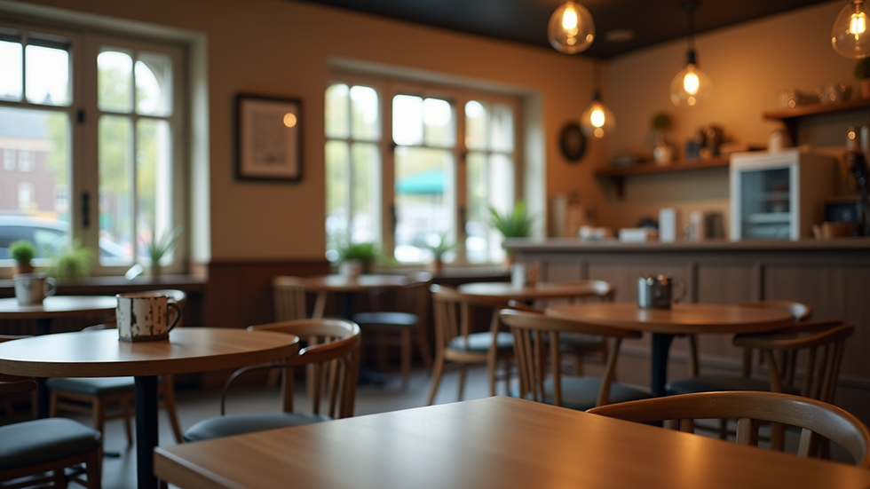 Close-up view of a calm and cozy cafe interior suitable for small gatherings