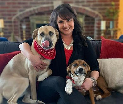 Amy, founder of Ruby Whiskers and her dogs