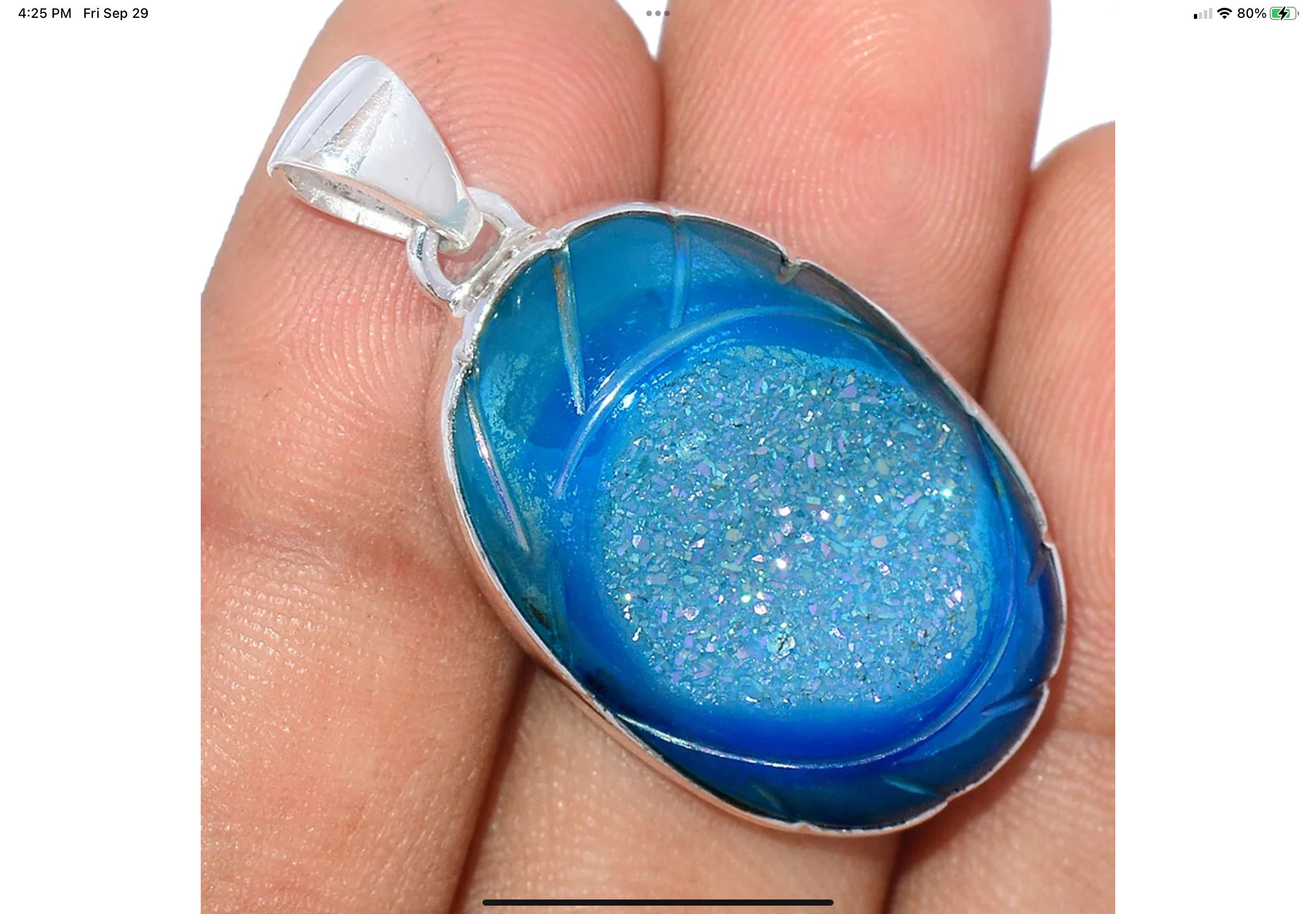 Blue Druzy Agate Sterling Silver Pendant