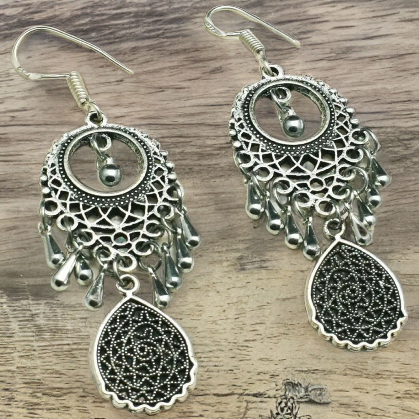 Ethnic Silver Dangle Earrings