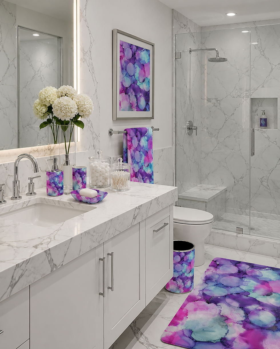 A Splash of Color: Alcohol Ink Art in a Modern Minimalist Bathroom