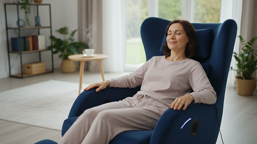 Vue rapprochée d’un fauteuil d’hypnose dans un cabinet apaisant