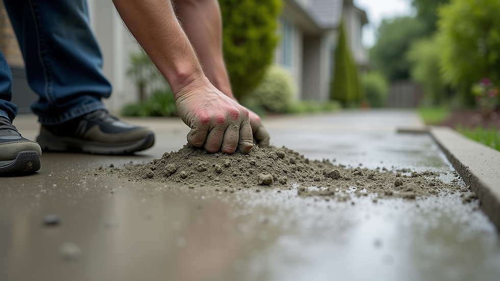 Close-up view of concrete being poured and smoothed on a driveway