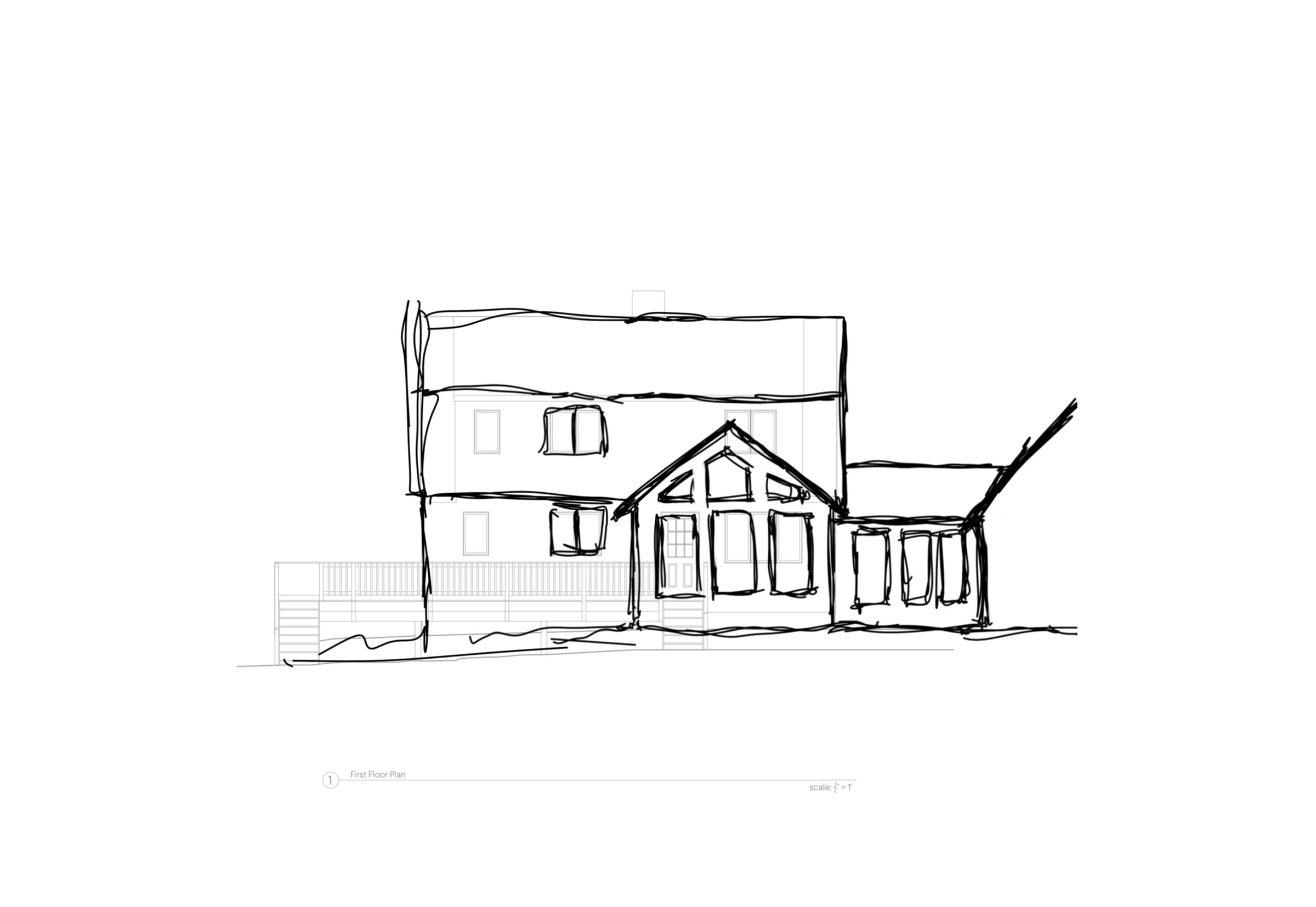 Early Killington elevation sketch exploring a glazed gable and a connection to the primary suite.