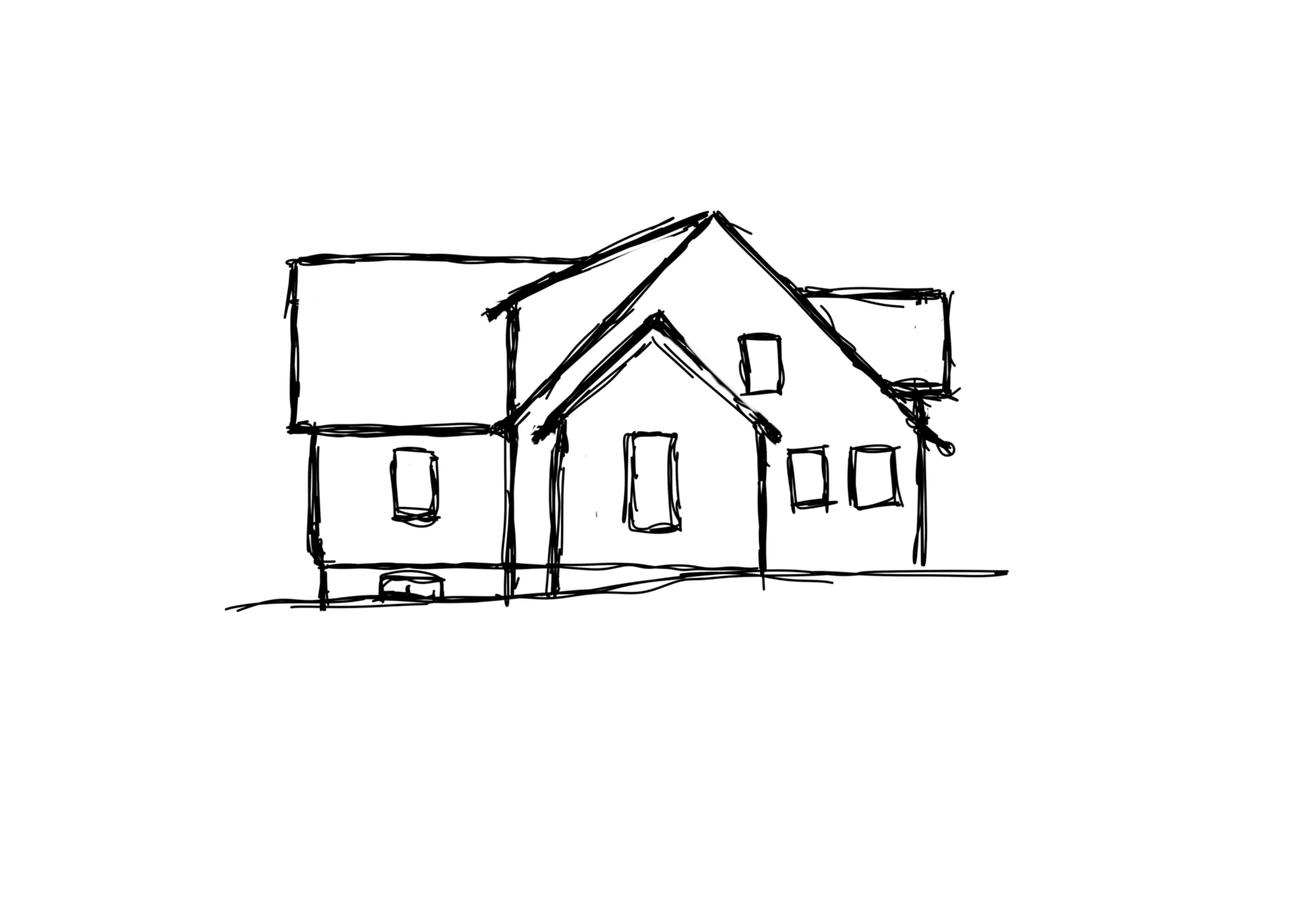 Early hand sketch of Killington rooflines, an entry gable and window positions.
