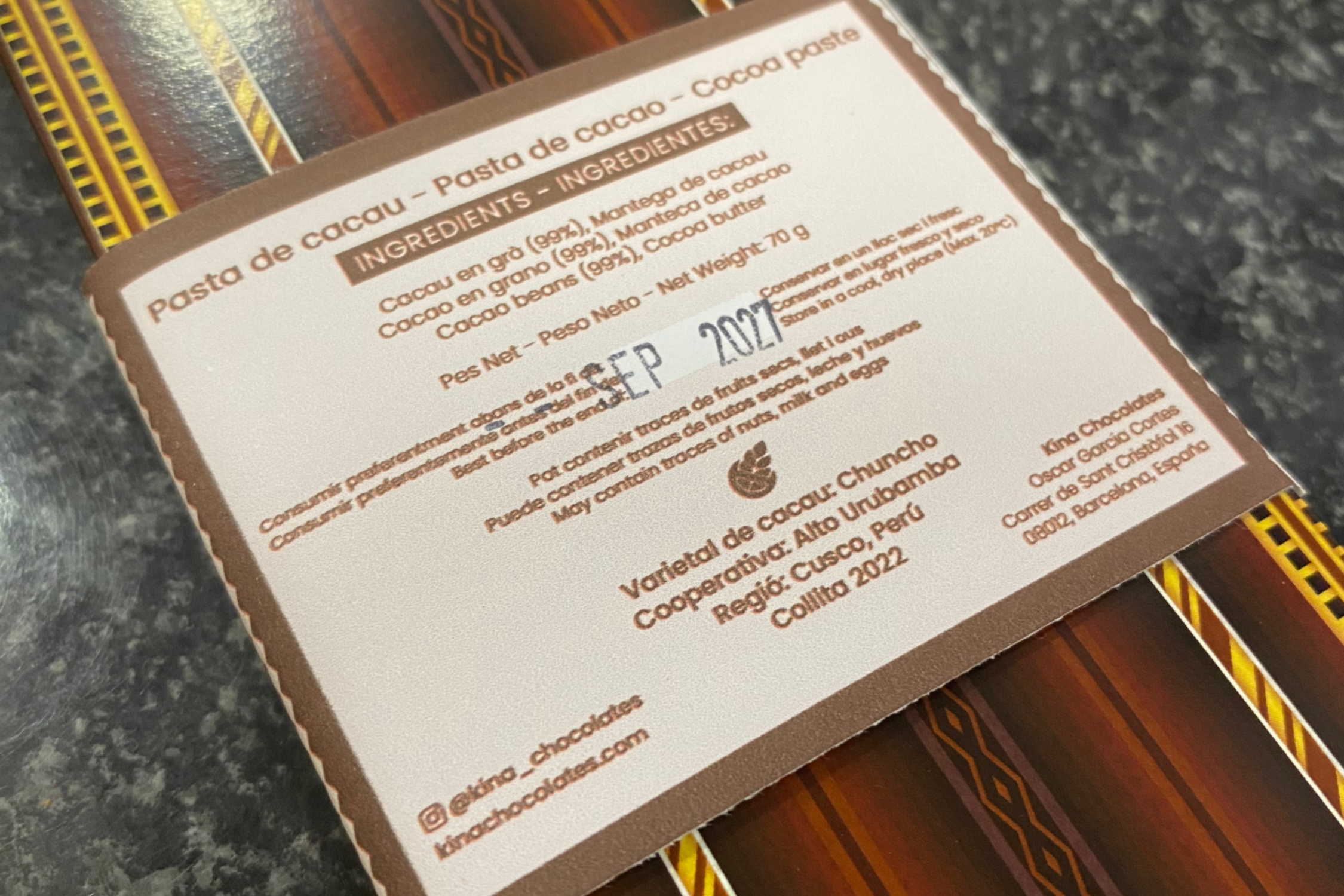 Etiqueta de chocolate con trazabilidad